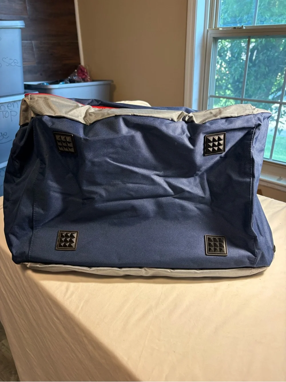 NFL Patriots Navy and Gray Duffel Bag with Red Trim